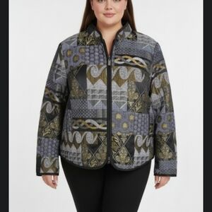 Preswick & Moore 3X tapestry zip jacket blazer blues, silver, gold, black